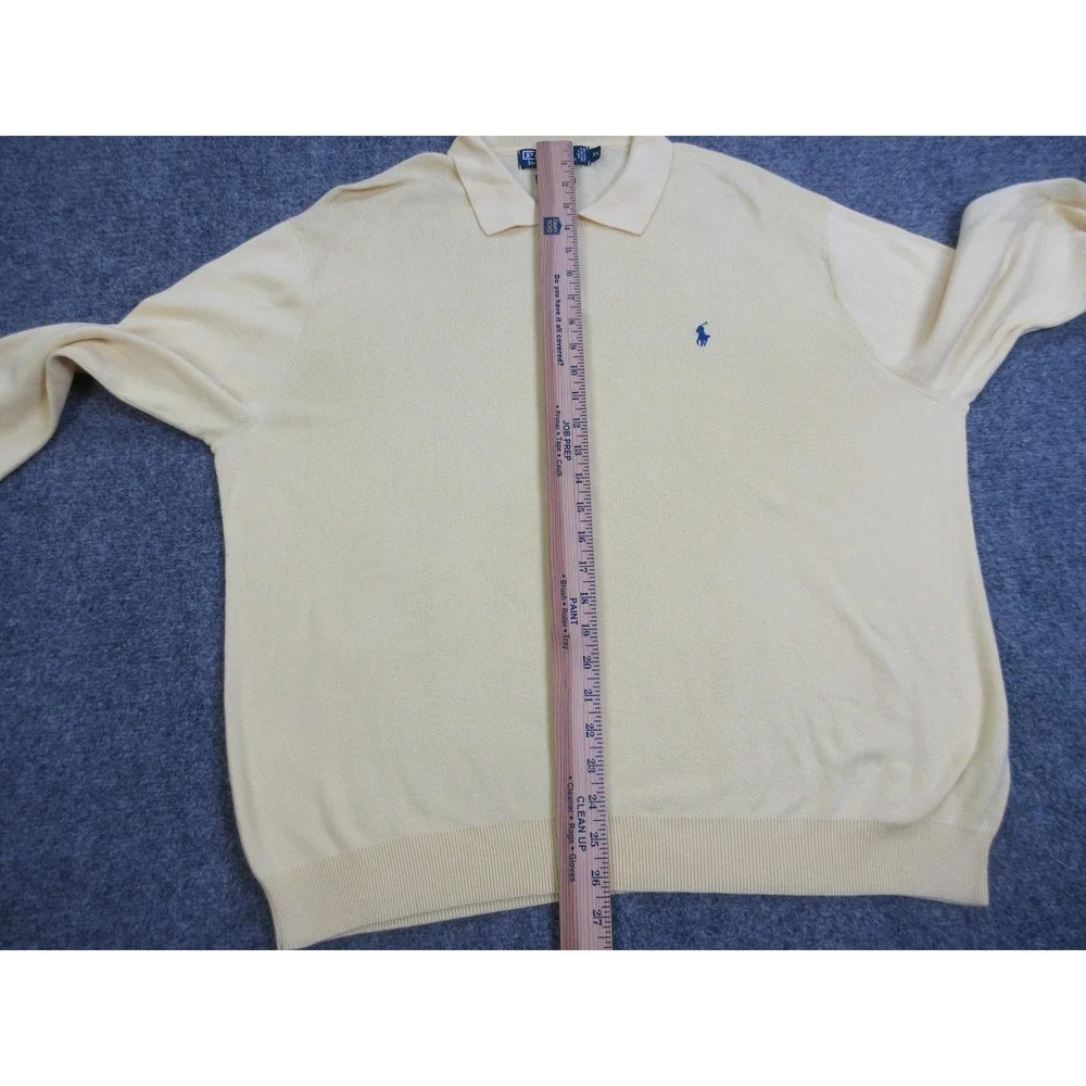 VTG Polo Ralph Lauren Sweater Mens XL Yellow Pima Cotton Knit Long Sleeve Collar